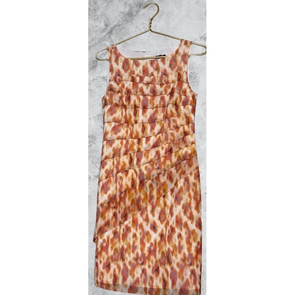 Ann Taylor Silk Blend Tiered Ruffle Sheath Dress Orange Ikat Print Size 4